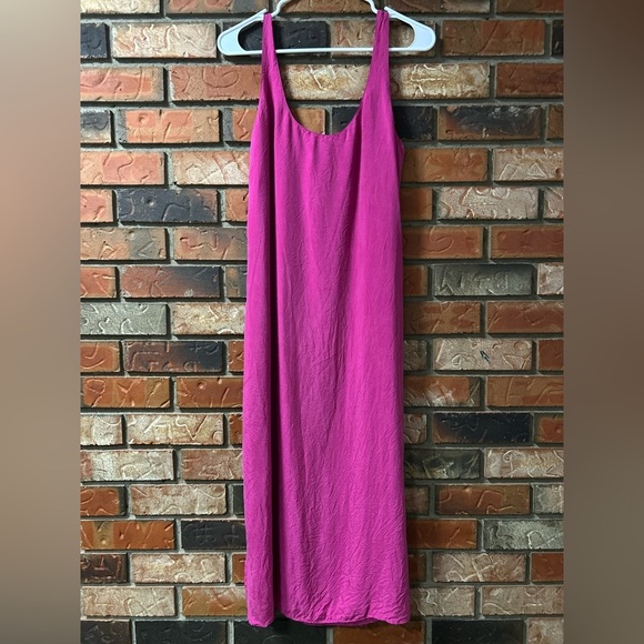 Club Monaco Cupro Slip Dress — Medium — Fuchsia Pink, Layered, Side Slits - Picture 9 of 10
